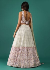 Ivory White Lehenga And Blouse Set In Silk With Floral Print