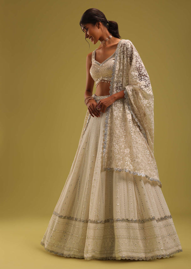 Ivory White Lehenga Set With Intricate Lucknowi Embroidery