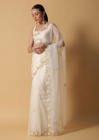 Ivory White Organza Saree With Cut Dana Embroidered Borders