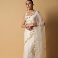 Ivory White Organza Saree With Cut Dana Embroidered Borders