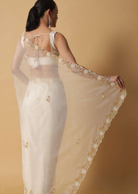 Ivory White Organza Saree With Cut Dana Embroidered Borders