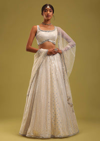 Ivory White Sequins Embroidered Georgette Lehenga Set