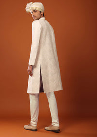 Ivory White Sherwani Set In Silk With Cut Dana Embroidery