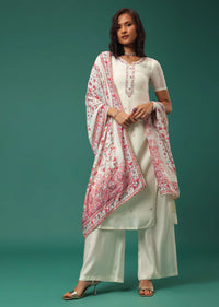 Ivory White Silk Kurti Palazzo Set With Heavy Dupatta