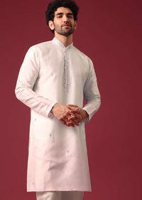 Ivory White Ombre Kurta Set In Silk With Mirror Work