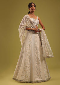 Ivory White Zari Embroidered Lehenga And Blouse Set In Georgette