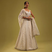 Ivory White Zari Embroidered Lehenga And Blouse Set In Georgette