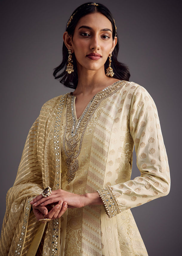 Ivory Zari Embroidered Anarkali With Dupatta
