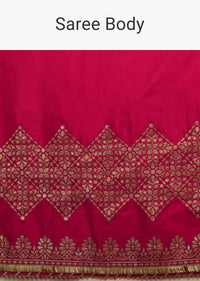 Rani Pink Saree In Silk With Woven Stripes Floral Motifs On The Border