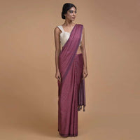 Garnet Pink Saree In Satin Blend With Printed Floral Buttis All Over