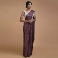 Sangria Purple Saree In Satin Blend With Printed Floral Buttis All Over Online - Kalki Fashion