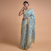 Maya Blue Banarasi Saree In Georgette With Weaved Floral Jaal Online - Kalki Fashion