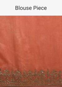 Peach Amber Saree In Dupion Silk With Woven Floral Motifs And Gotta Embroidered Floral Border