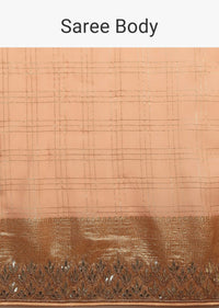 Peach Saree In Zari Kota Silk With Woven Checks And Gotta Embroidered Border