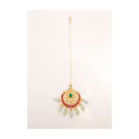 Jadau maang tikka with pista green bead drops only on Kalki