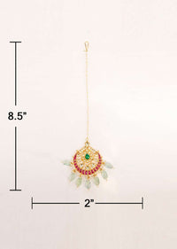 Jadau maang tikka with pista green bead drops only on Kalki