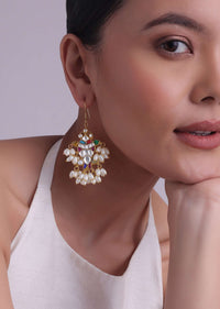 Jadau Kundan Dangler Earrings With White Pearl Drops