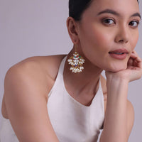 Jadau Kundan Dangler Earrings With White Pearl Drops