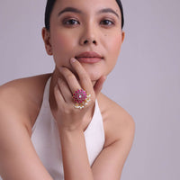 Jadau Kundan Ring With Ruby Onyx Stones And Pearls
