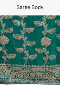 Jade Green Saree In Heavy Jaal Embroidered Satin Online - Kalki Fashion