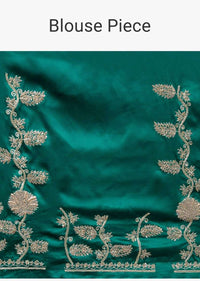 Jade Green Saree In Heavy Jaal Embroidered Satin Online - Kalki Fashion