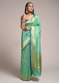 Jade Green Saree In Silk With Woven Mesh And Bandhani Design Online - Kalki Fashion