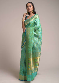 Jade Green Saree In Silk With Woven Mesh And Bandhani Design Online - Kalki Fashion