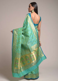 Jade Green Saree In Silk With Woven Mesh And Bandhani Design Online - Kalki Fashion