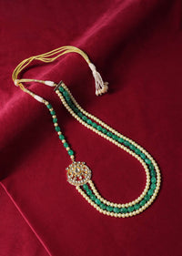 Jade Green Long Mala With Pearls And Meenakari Motif And Kundan Work