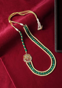 Jade Green Long Mala With Pearls And Meenakari Motif And Kundan Work