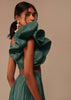 Jade Green Saree With Fancy One Side Flowered Shape Sleeve And Belt