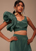 Jade Green Saree With Fancy One Side Flowered Shape Sleeve And Belt