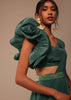 Jade Green Saree With Fancy One Side Flowered Shape Sleeve And Belt