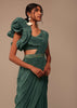 Jade Green Saree With Fancy One Side Flowered Shape Sleeve And Belt