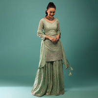 Jade Green Sharara Set With Sequins And Jaal Work