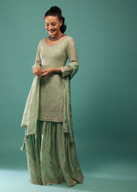 Jade Green Sharara Set With Sequins And Jaal Work