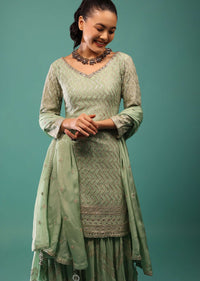 Jade Green Sharara Set With Sequins And Jaal Work