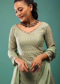Jade Green Sharara Set With Sequins And Jaal Work