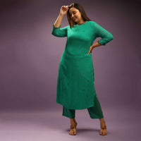 Jade Green Straight Cut Georgette Suit With Sequin Buttis
