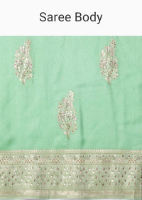 Jadesheen Green Embroidered Saree In Khadi Silk