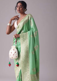 Jadesheen Green Embroidered Saree In Khadi Silk