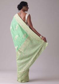 Jadesheen Green Embroidered Saree In Khadi Silk