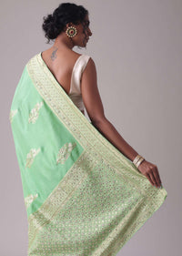 Jadesheen Green Embroidered Saree In Khadi Silk