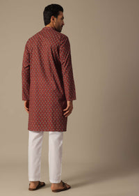 Jaipur Print And Pintucks Red Cotton Kurta Set