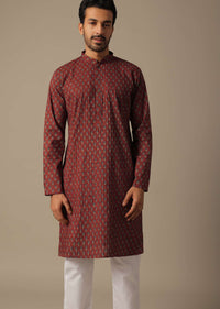 Jaipur Print And Pintucks Red Cotton Kurta Set