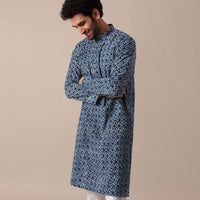 Jaipur Print Cotton Kurta Set In Blue