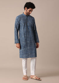 Jaipur Print Cotton Kurta Set In Blue