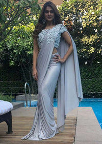 Jennifer Winget in Kalki grey draped  lycra saree