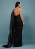 Jet Black Embroidered Ready-Pleated Organza Saree