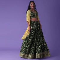 June Bug Green Georgette Lehenga With Zari And Sequins Embroidery